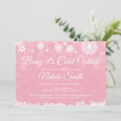 ベビーの外は寒い冬ピンクの女の子のベビーシャワー 招待状 (スタンド正面)