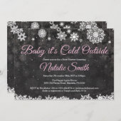 ベビーの外は寒い冬ピンクの女の子のベビーシャワー 招待状 (正面/裏面)