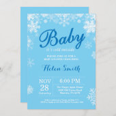 ベビーの外は寒い冬青い男の子のベビーシャワー 招待状 (正面/裏面)