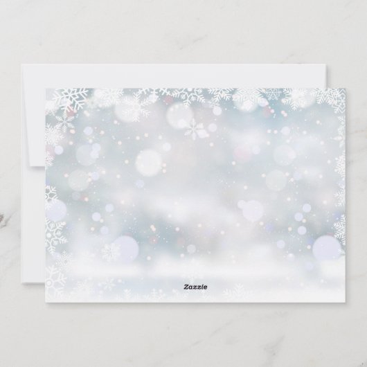 ベビーの外は寒い雪の降る写真のクリスマス シーズンカード (裏面)