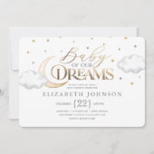 ベビーの夢の月と星の灰色の赤ちゃんシャワー 招待状 (正面)