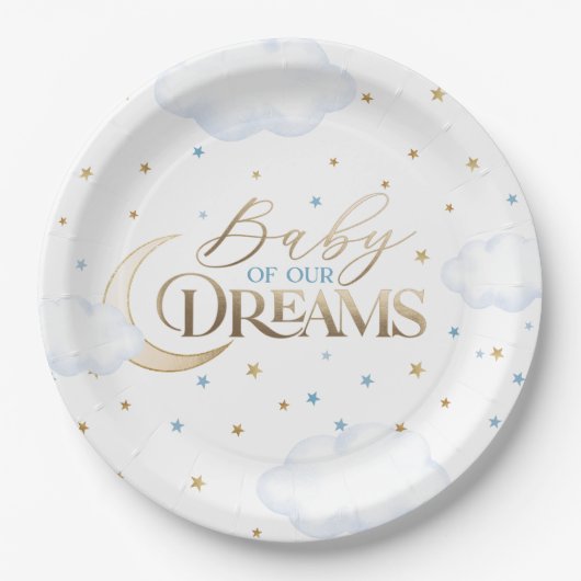 ベビーの夢の月と星の青い赤ちゃんシャワー ペーパープレート (正面)