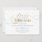 ベビーの夢の月と星の青い赤ちゃんシャワー 招待状 (正面)