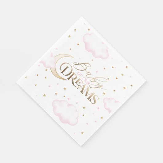 ベビーの夢の月と星ピンクの赤ちゃんシャワー スタンダードランチョンナプキン (角)