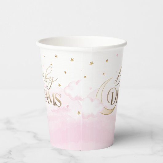 ベビーの夢の月と星ピンクの赤ちゃんシャワー 紙コップ (右)