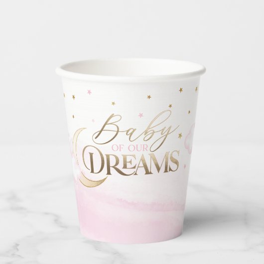 ベビーの夢の月と星ピンクの赤ちゃんシャワー 紙コップ (正面)