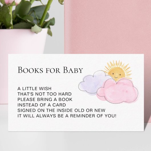 ベビーの太陽と雲の女の子の赤ちゃんシャワーのための本 エンクロージャーカード