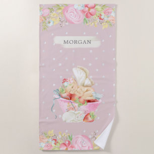 ベビーの妖精でかわいい庭に魔法のかけられたモノグラム  ビーチタオル