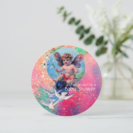 ベビーの妖精で金ゴールドピンクの輝きを持つ 招待状 (スタンド正面)