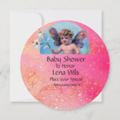 ベビーの妖精で鳩とピンクのスパークルシャンパン 招待状 (裏面)