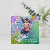 ベビーの妖精で鳩のスパークルス金ゴールド黄色 招待状 (スタンド正面)