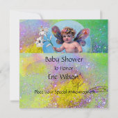 ベビーの妖精で鳩のスパークルス金ゴールド黄色 招待状 (裏面)