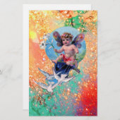 ベビーの妖精で鳩のピンクの緑の金ゴールド 便箋 (正面/裏面)