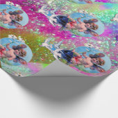 ベビーの妖精で鳩の紫のティール(緑がかった色)青い輝きを持つ ラッピングペーパー (角)