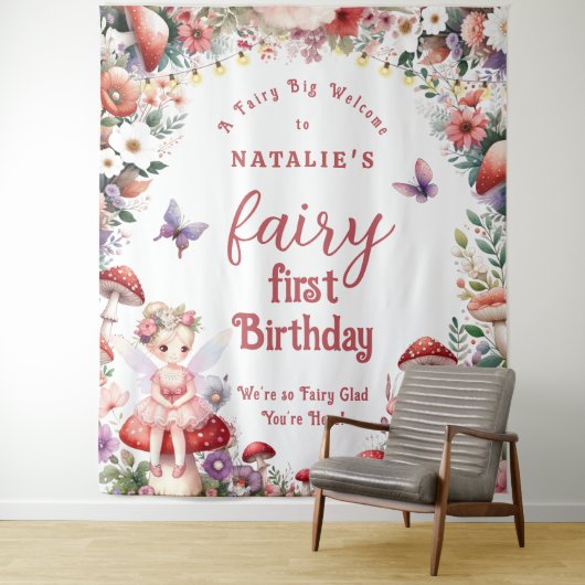 ベビーの妖精の最初の誕生日パーティー歓迎の背景 タペストリー (インサイチュ)