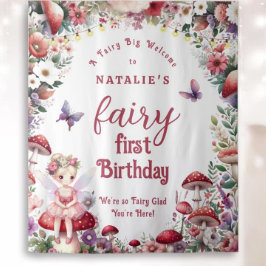 ベビーの妖精の最初の誕生日パーティー歓迎の背景 タペストリー