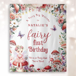 ベビーの妖精の最初の誕生日パーティー歓迎の背景 タペストリー