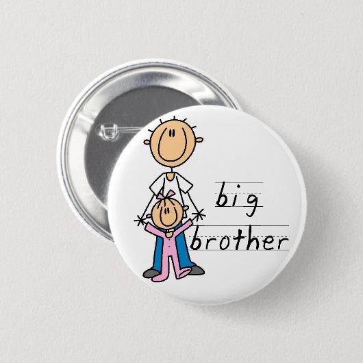ベビーの姉妹のTシャツおよびギフトを持つお兄さん 缶バッジ (正面&裏面)