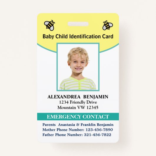 ベビーの子の写真名ID識別カード バッジ (正面)