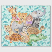 ベビーの子ジャングル動物の緑の包み紙 ラッピングペーパー (フラット)