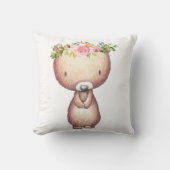 ベビーの子供部屋のBohoの森林くまの花の女の子の枕 クッション (正面)