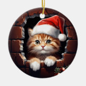 ベビーの子猫inサンタハットクリスマス セラミックオーナメント (正面)