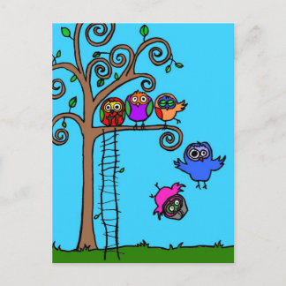ベビーの学フクロウが飛ぶ ポストカード