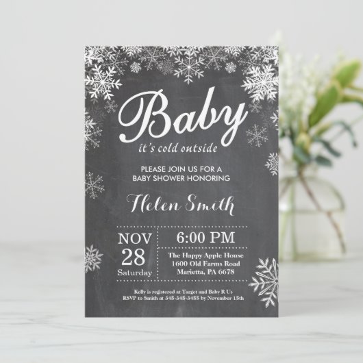 ベビーの寒い外の冬の赤ちゃんシャワー 招待状 (スタンド正面)
