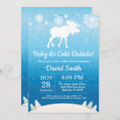 ベビーの寒い外の冬ムースボーイベビーシャワー 招待状 (正面/裏面)