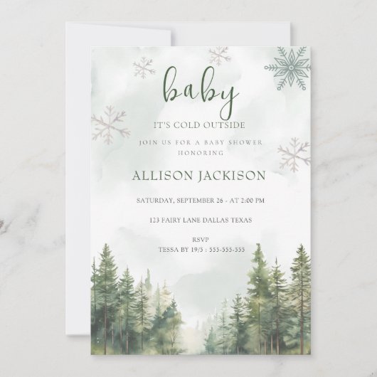 ベビーの寒さ冬の山の赤ちゃんシャワー 招待状 (正面)