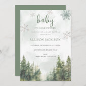ベビーの寒さ冬の山の赤ちゃんシャワー 招待状 (正面/裏面)