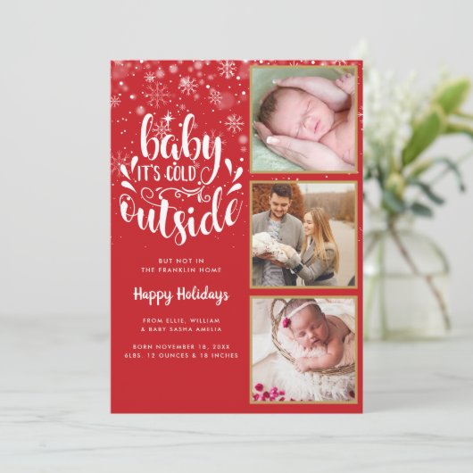 ベビーの寒さ外3写真誕生のお知らせ シーズンカード (スタンド正面)