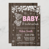 ベビーの寒さ、冬の女の子のベビーシャワー 招待状 (正面/裏面)