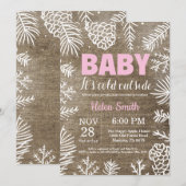 ベビーの寒さ、冬の女の子のベビーシャワー 招待状 (正面/裏面)