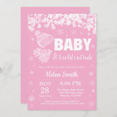 ベビーの寒さ、冬の女の子のベビーシャワー 招待状 (正面/裏面)