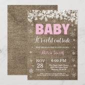 ベビーの寒さ、冬の女の子のベビーシャワー 招待状 (正面/裏面)