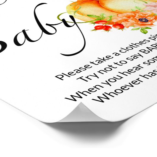 ベビーの小さなかぼちゃの赤ちゃんシャワーを言わない ポスター (角)