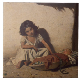 ベビーの少女(貧しい通りの子ども) タイル