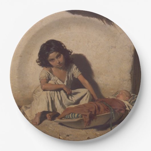 ベビーの少女(貧しい通りの子ども) ペーパープレート (正面)