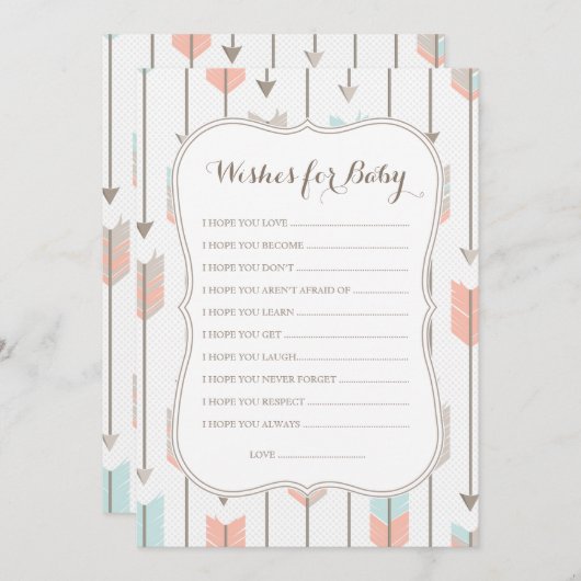 ベビーの弓矢のシャワーゲームの願い アドバイスカード (正面/裏面)