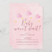 ベビーの待ちピンクの赤ちゃん女の子の赤ちゃんシャワー 招待状 (正面/裏面)