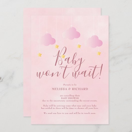 ベビーの待ちピンクの赤ちゃん女の子の赤ちゃんシャワー 招待状 (正面/裏面)