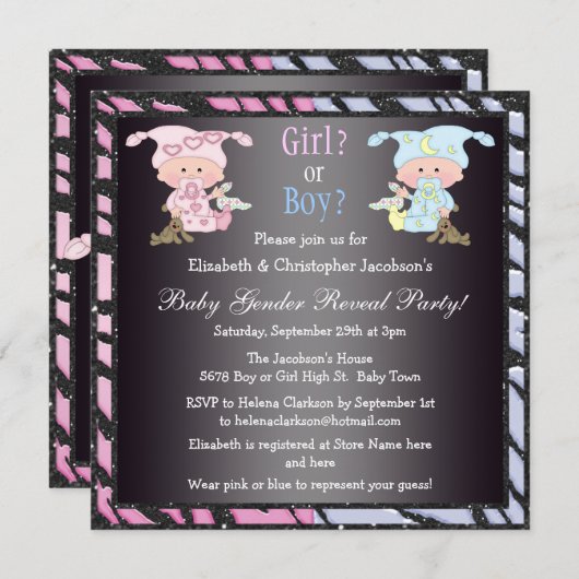 ベビーの性はかわいいベビー及びバニーを明らかにします 招待状 (正面/裏面)