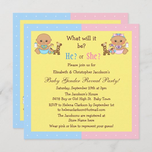 ベビーの性はかわいい漫画のベビーを明らかにします 招待状 (正面/裏面)