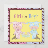 ベビーの性はかわいい漫画のベビー及びバニーを明らかにします 招待状 (裏面)