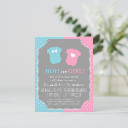 ベビーの性はパーティーの水玉模様を明らかにします 招待状 (スタンド正面)