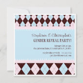 ベビーの性はピンク及び青いアーガイルのパーティーを明らかにします 招待状 (裏面)