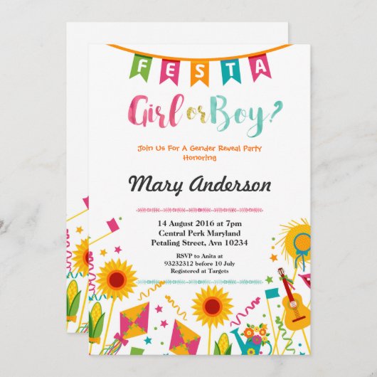 ベビーの性はメキシコフェスタの招待状を明らかにします 招待状 (正面/裏面)
