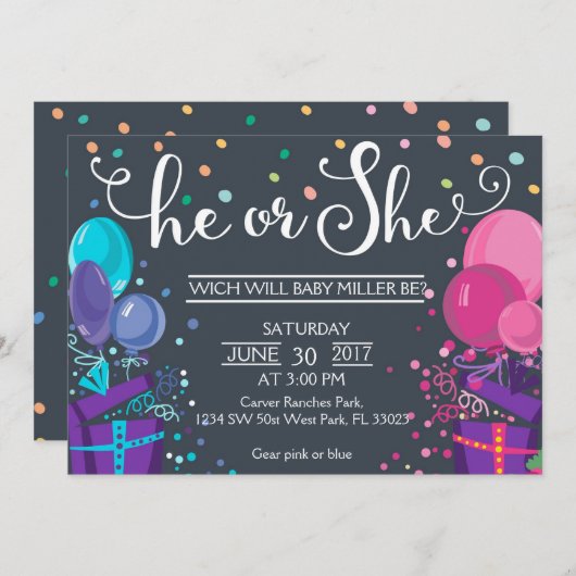 ベビーの性別の表示 – 性別の表示 招待状 (正面/裏面)