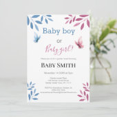 ベビーの性別を示す水彩フローラ蝶 招待状 (スタンド正面)